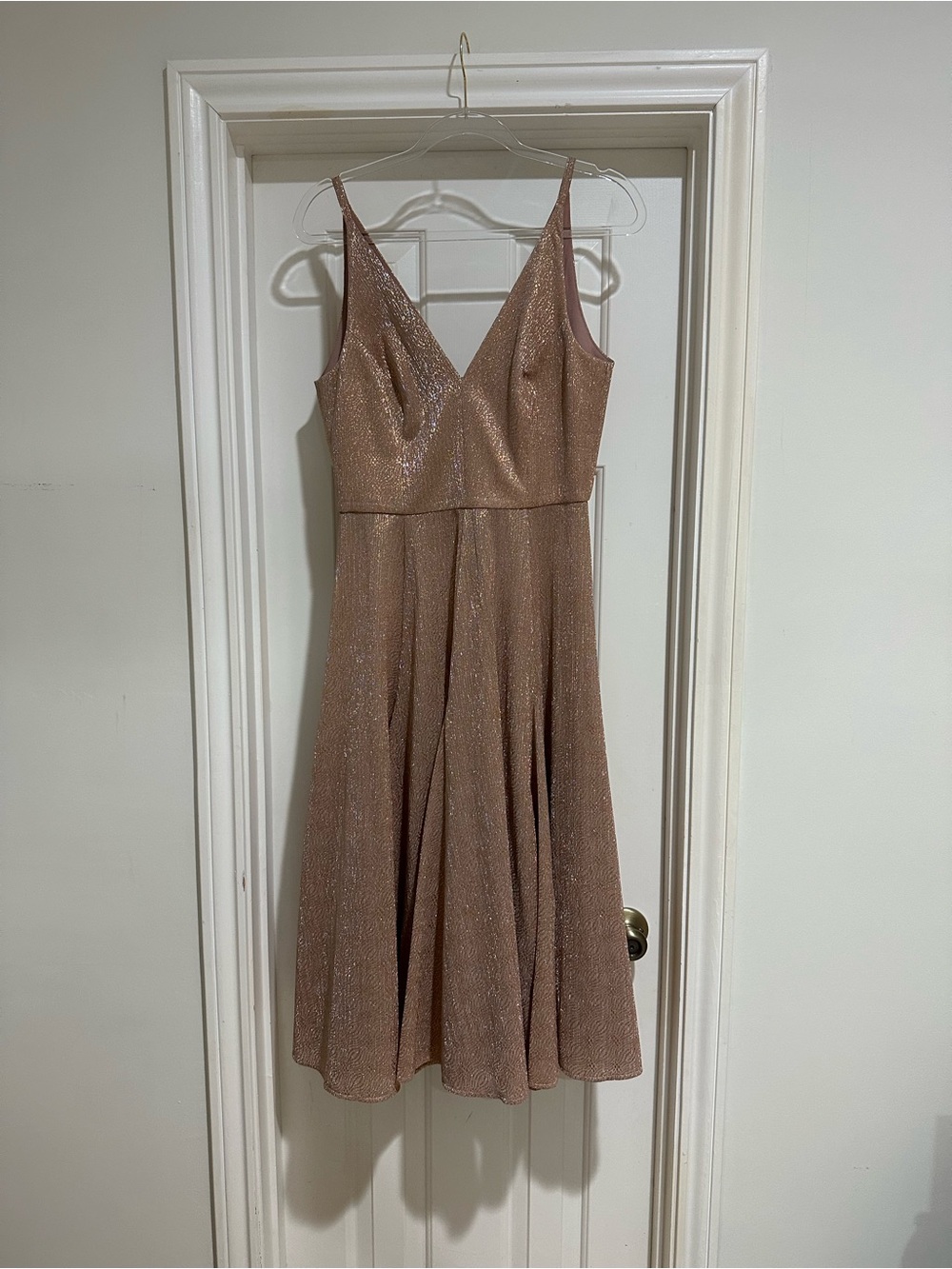 Dress the Population Shimmery Rose Gold Midi A-Line Dress